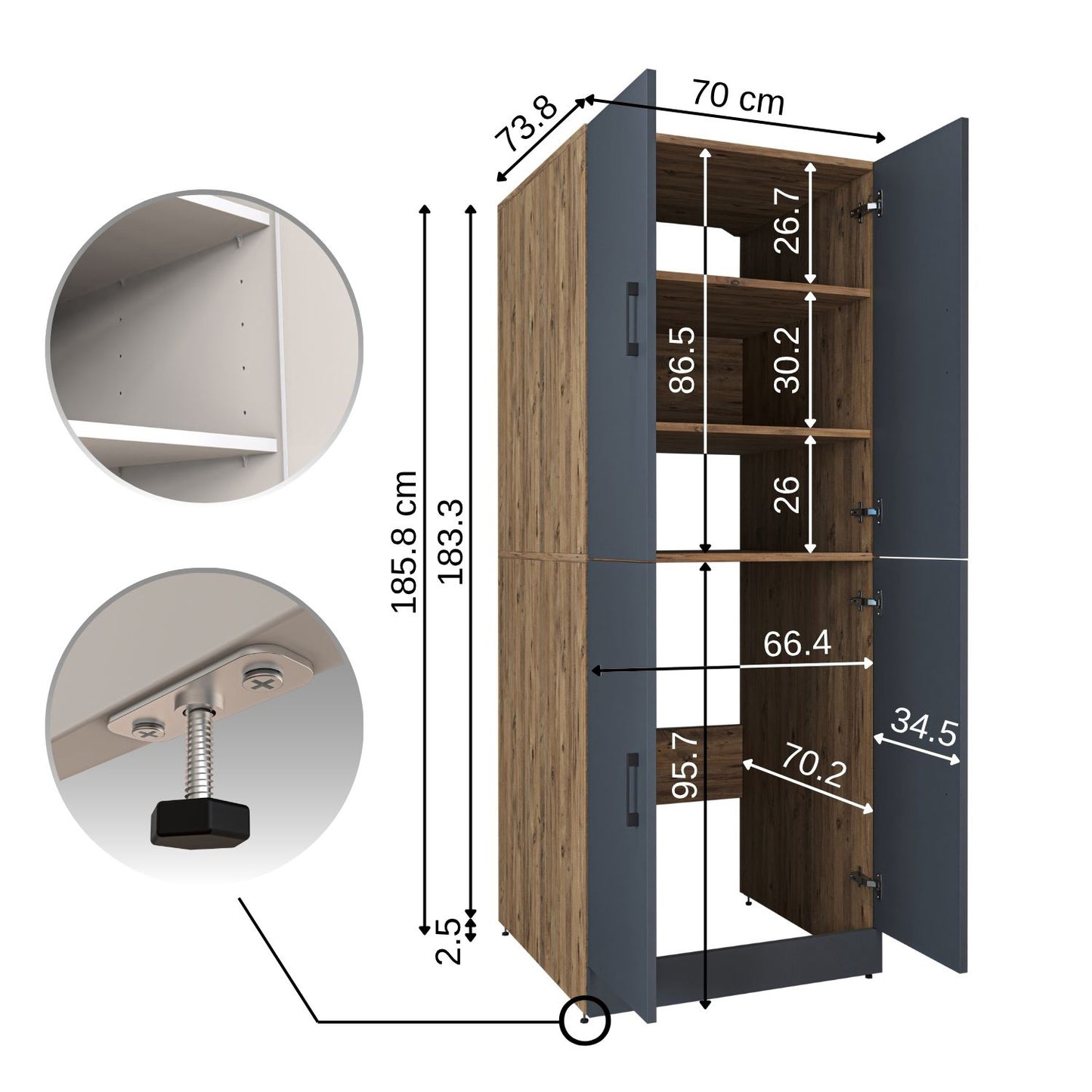 Roomart Waschmaschinenschrank „DORA“ für Waschmaschine & Trockner mit Regalböden, in 4 Farben • Weiß • Weiß Eiche • Anthrazit Eiche • Eiche