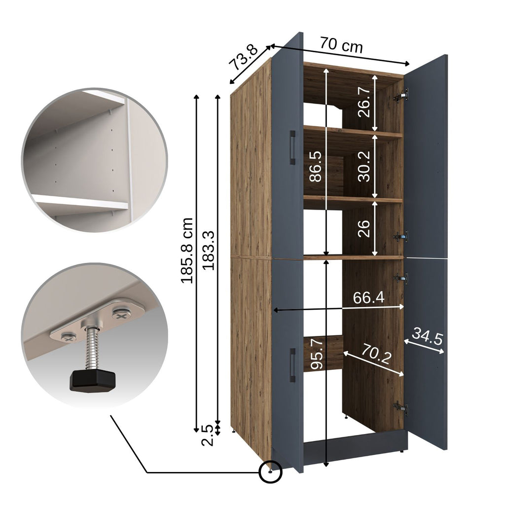 Roomart Waschmaschinenschrank „DORA“ für Waschmaschine & Trockner mit Regalböden, in 5 Farben • Weiß • Weiß Eiche • Anthrazit Eiche • Eiche • Schwarz-Eiche