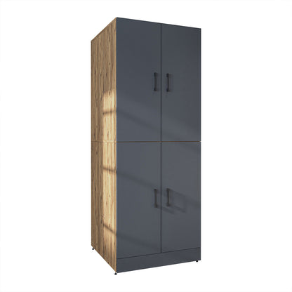 Roomart Waschmaschinenschrank „DORA“ für Waschmaschine & Trockner mit Regalböden, in 4 Farben • Weiß • Weiß Eiche • Anthrazit Eiche • Eiche