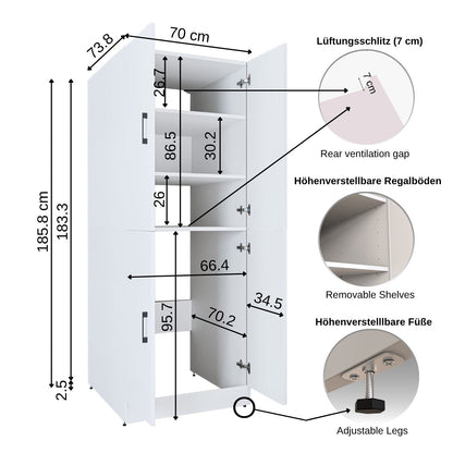 Roomart Waschmaschinenschrank - SERIE DORA-II- 115 cm breit – Waschturm für Waschmaschine & Trockner mit Regalböden – Überbauschrank für Waschküche & Hauswirtschaftsraum – in 5 Farben (Weiß, Weiß-Eiche, Anthrazit-Eiche, Eiche, Schwarz-Eiche)