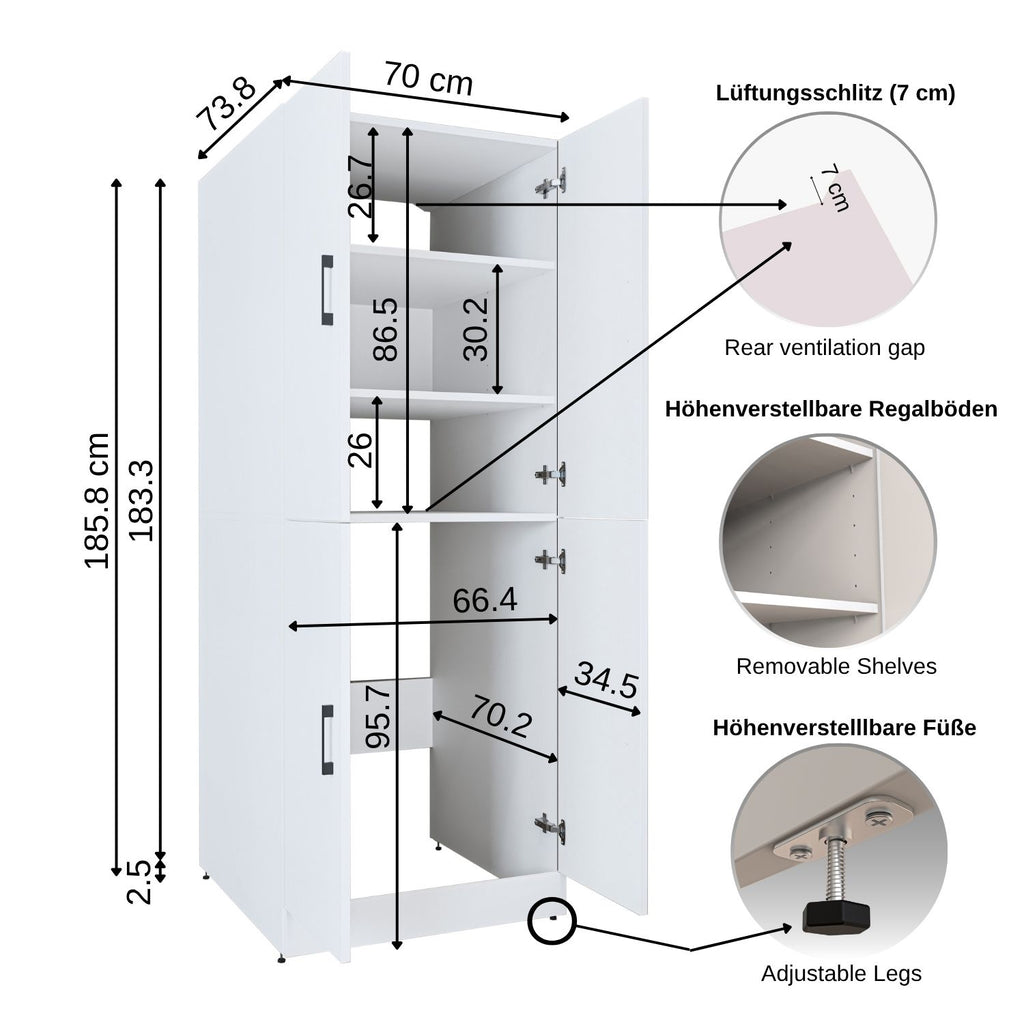 Roomart Waschmaschinenschrank - SERIE DORA-II- 115 cm breit – Waschturm für Waschmaschine & Trockner mit Regalböden – Überbauschrank für Waschküche & Hauswirtschaftsraum – in 5 Farben (Weiß, Weiß-Eiche, Anthrazit-Eiche, Eiche, Schwarz-Eiche)