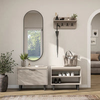 Roomart 4-teiliges Garderobenset NORD, mit 2 Sitzbänken (offen und mit Schuhklappe), Wandgarderobe und ovalem Spiegel, in 2 Farben