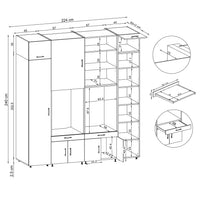 Roomart Waschmaschinenschrank SERIE 3 224 cm, Schwarz-Eiche, 240 cm hoch, technische Zeichnung