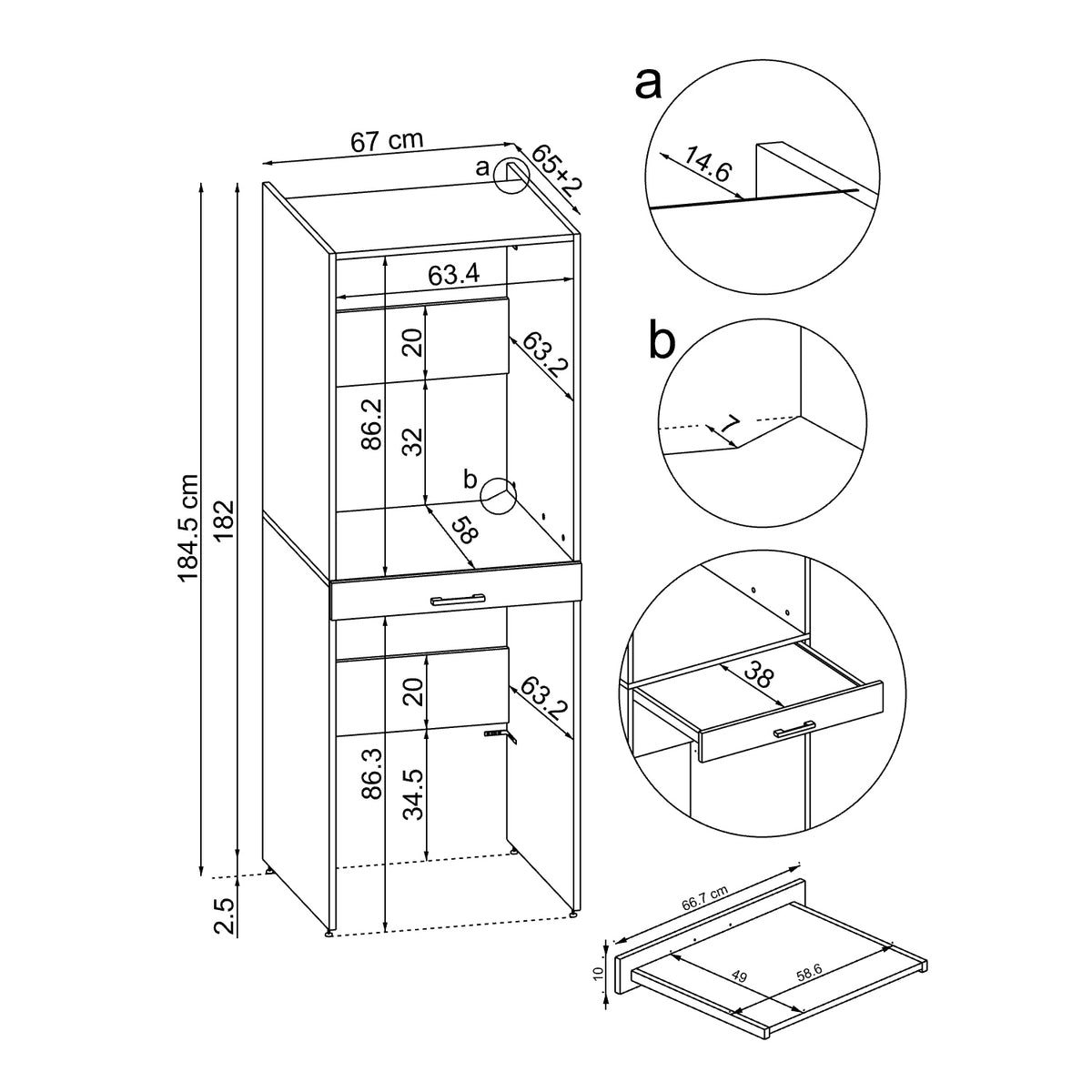 Roomart Waschmaschinenschrank DUO-I, 67 cm, für Waschmaschine und Trockner