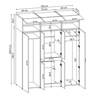Roomart Waschmaschinenschrank DORA-I 190 cm, technische Zeichnung, 230 cm hoch