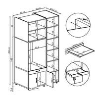 Roomart Waschmaschinenschrank SERIE 3 112 cm, Eiche, 205 cm hoch, technische Zeichnung