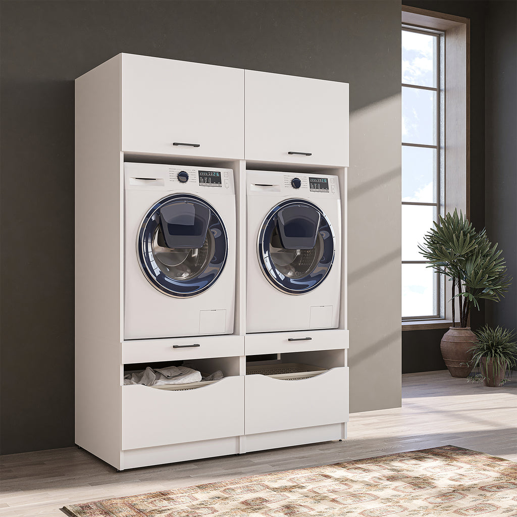 Roomart SERIE 2 Waschmaschinenschrank 132 cm – Waschmaschine & Trockner nebeneinander