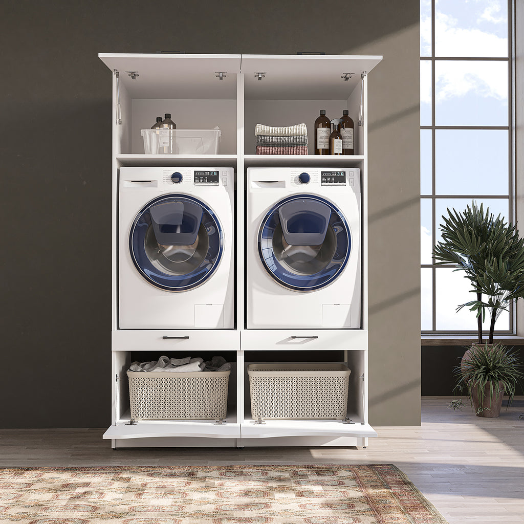 Roomart SERIE 2 Waschmaschinenschrank 132 cm – Waschmaschine & Trockner nebeneinander