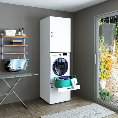 Roomart Waschmaschinenschrank mit Schrankaufsatz • mit Ausziehbrett • Weiß  • Schwarz eiche • Eiche