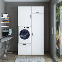 Roomart Schrankwand & Hochschrank Weiß Schwaz Eiche Badschrank Mehrzweckschrank- schrank, badezimmerschrank, waschmaschinenschrank, badschrank, badezimmermöbel, waschmaschinenregal, waschturm, hochschrank, bad, möbel, weiß, waschmaschinen, unterschrank, w