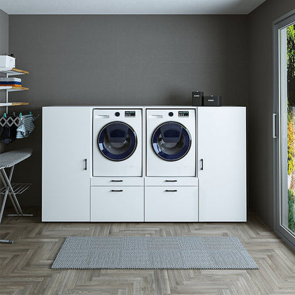 Roomart Waschmashinenshcrank für Trockner und Waschmaschine • Weiß • Schwarz eiche - schrank waschmaschine, bosch wtw875w0, waschmaschienenüberschrank, waschtowerschrank, wasserkistenregal, washing machine cabinet, wt47w5w0, washing machine heart, bodenwa