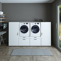 Roomart Waschmashinenshcrank für Trockner und Waschmaschine • Weiß • Schwarz eiche - schrank waschmaschine, bosch wtw875w0, waschmaschienenüberschrank, waschtowerschrank, wasserkistenregal, washing machine cabinet, wt47w5w0, washing machine heart, bodenwa