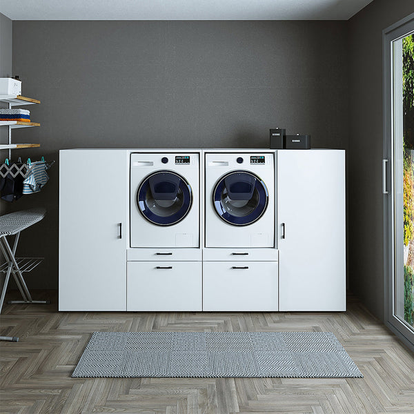 Roomart Waschmashinenshcrank für Trockner und Waschmaschine  • Weiß • Schwarz eiche