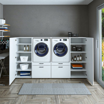 Roomart Waschmashinenshcrank für Trockner und Waschmaschine • Weiß • Schwarz eiche - schrank waschmaschine, bosch wtw875w0, waschmaschienenüberschrank, waschtowerschrank, wasserkistenregal, washing machine cabinet, wt47w5w0, washing machine heart, bodenwa