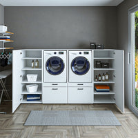 Roomart Waschmashinenshcrank für Trockner und Waschmaschine • Weiß • Schwarz eiche - schrank waschmaschine, bosch wtw875w0, waschmaschienenüberschrank, waschtowerschrank, wasserkistenregal, washing machine cabinet, wt47w5w0, washing machine heart, bodenwa