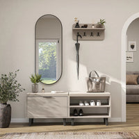 Roomart 4-teiliges Garderobenset NORD, mit 2 Sitzbänken (offen und mit Schuhklappe), Wandgarderobe und ovalem Spiegel, in 2 Farben