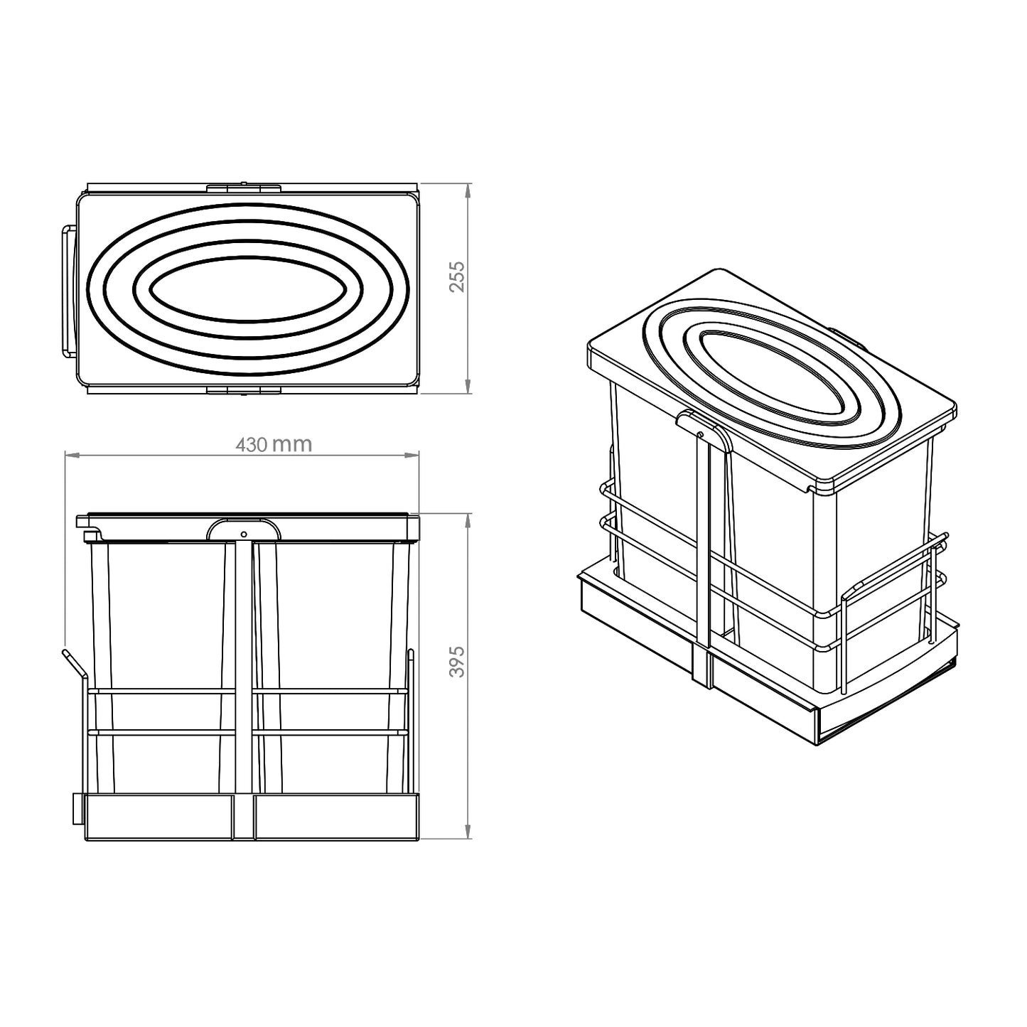 Roomart Einbau-Mülleimer Küche ausziehbar 2×12L – Mülltrennsystem für Unterschrank in 2 Farben