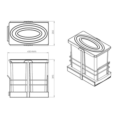 Roomart Einbau-Mülleimer Küche ausziehbar 2×12L – Mülltrennsystem für Unterschrank in 2 Farben