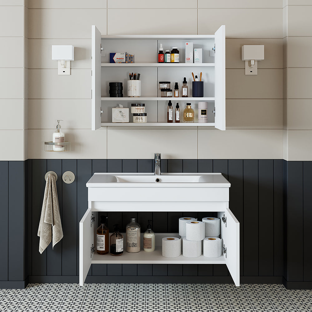 Roomart Ensemble de meubles de salle de bains ATRIA 3 pièces, en 4 couleurs, 85 cm Meuble bas avec lavabo en céramique - armoire de toilette - armoire de salle de bains, lavabo, meubles de salle de bains, armoire de salle de bains, avec, meuble bas, meubles de salle de bains, ensemble, lavabo, meubles, meubles de salle de bains