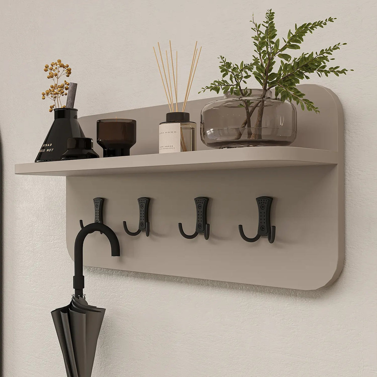 Roomart 4-teiliges Garderobenset NORD, mit 2 Sitzbänken (offen und mit Schuhklappe), Wandgarderobe und ovalem Spiegel, in 2 Farben
