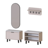 Roomart 4-teiliges Garderobenset NORD, mit 2 Sitzbänken (offen und mit Schuhklappe), Wandgarderobe und ovalem Spiegel, in 2 Farben