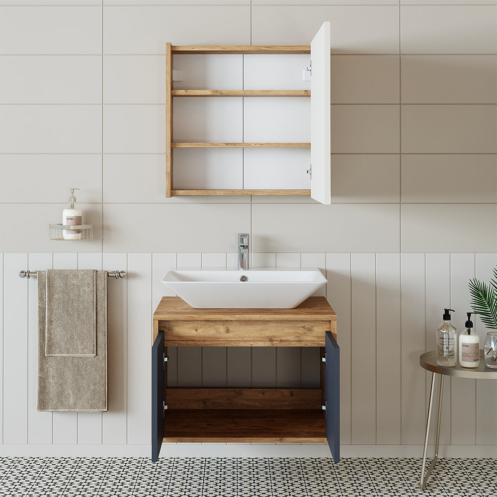 Roomart Badmöbel Set ATLANTIC 3 Teilig 65 cm Unterschrank mit Keramikwaschbecken   • Spiegelschrank