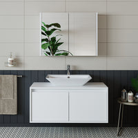 Roomart • Badmöbel Set • ATLANTIC • 3 Teilig • 100 cm Unterschrank mit Keramikwaschbecken • 80 cm Spiegelschrank- badezimmerschrank, waschbecken, badezimmermöbel, badschrank, badezimmer, mit, unterschrank, badmöbel, set, waschtisch, möbel, badezimmermãbel