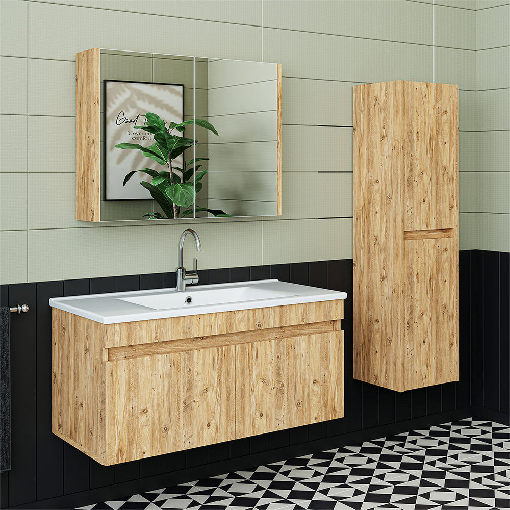 Set arredo bagno Roomart ATRIA in 4 colori mobile base 100 cm con lavabo in ceramica mobile specchio mobile alto