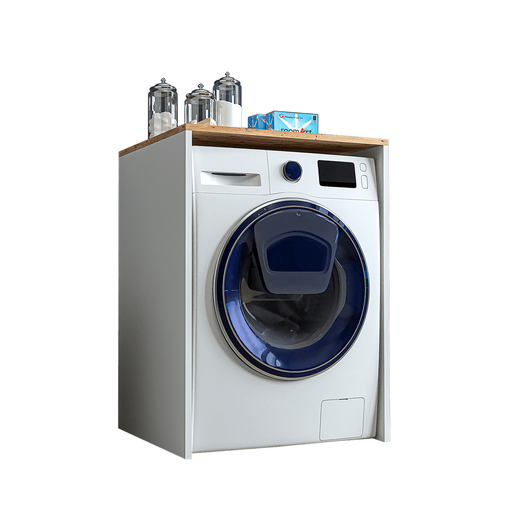 Roomart, Badezimmer Atlantic, Waschmaschinenschrank, Badezimmerschrank BHT: 65 x 90 x 60 cm, in Weiß-Eiche, Anthrazit Eiche- badezimmerschrank, waschbecken, badezimmermöbel, badschrank, badezimmer, mit, unterschrank, badmöbel, set, waschtisch, möbel, bade