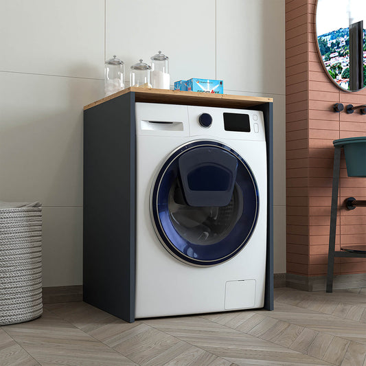 Roomart, Badezimmer Atlantic, Waschmaschinenschrank, Badezimmerschrank BHT: 65 x 90 x 60 cm, in Weiß-Eiche, Anthrazit Eiche- badezimmerschrank, waschbecken, badezimmermöbel, badschrank, badezimmer, mit, unterschrank, badmöbel, set, waschtisch, möbel, bade