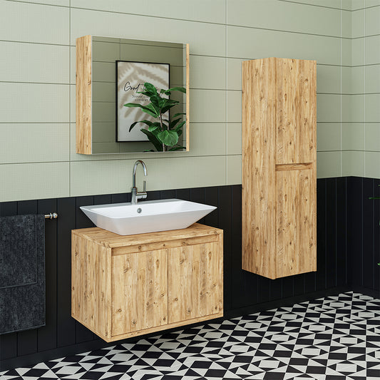 Set arredo bagno Roomart ATLANTIC 4 pezzi, in 4 colori, mobile base 65cm con lavabo in ceramica • mobile a specchio • mobile alto