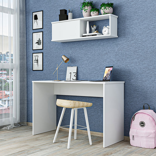 Roomart SERA Schreibtisch 120x50x77 cm mit Wandmontierbarem Aufbewahrungsschrank – Regal-Schrankschreibtisch, Laptoptisch & Arbeitstisch – Weiß – Ideal für Kinderzimmer, Home-Office & Arbeitszimmer