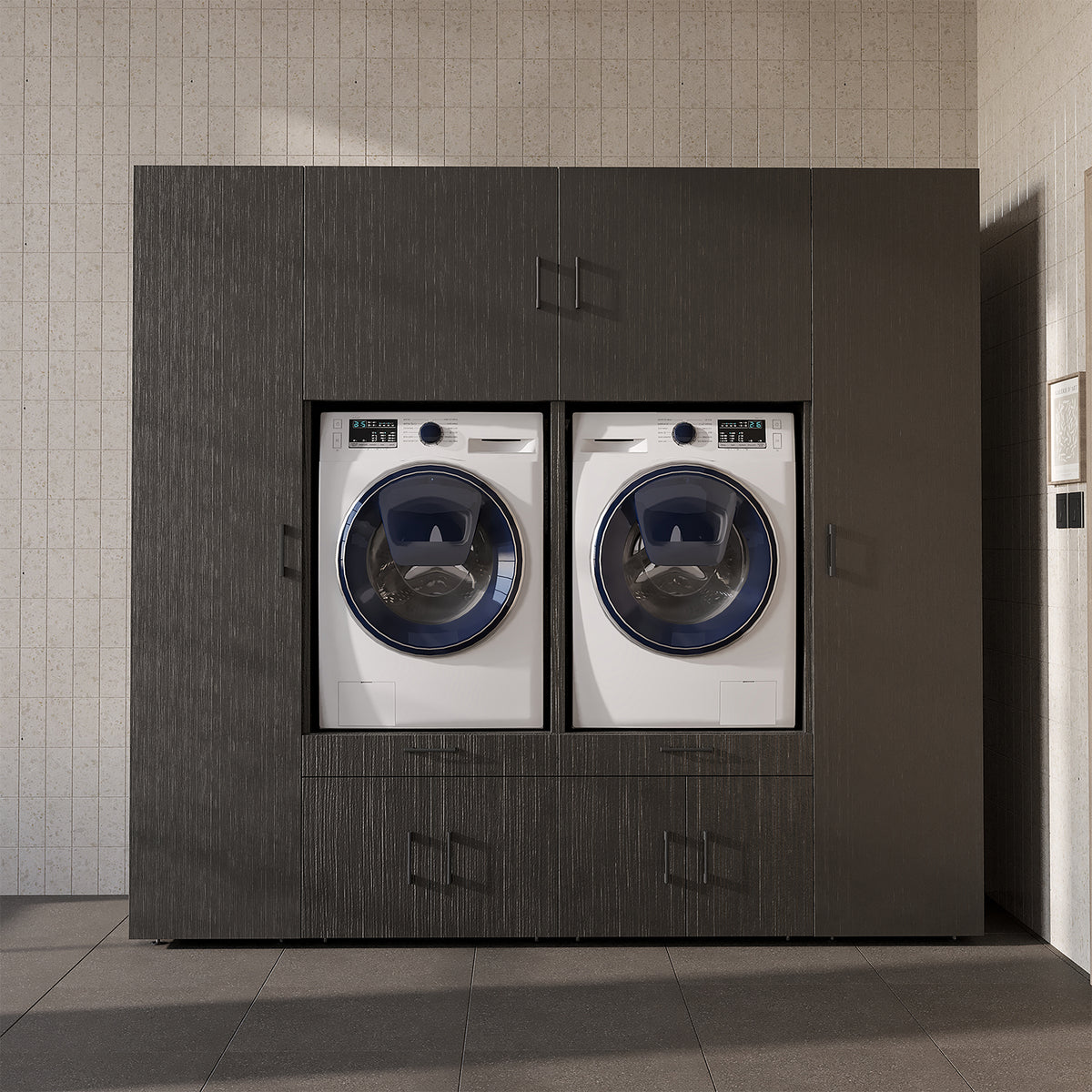 Roomart Waschmaschinenschrank SERIE 3 224 cm, Schwarz-Eiche, 205 cm hoch