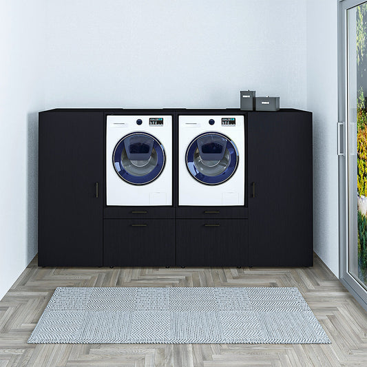 Roomart Waschmashinenshcrank für Trockner und Waschmaschine • Weiß • Schwarz eiche - schrank waschmaschine, bosch wtw875w0, waschmaschienenüberschrank, waschtowerschrank, wasserkistenregal, washing machine cabinet, wt47w5w0, washing machine heart, bodenwa