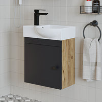 Roomart Waschtischunterschrank PUNTO mit Keramik-Waschbecken – Gäste-WC Badmöbel – Wasserhahn links