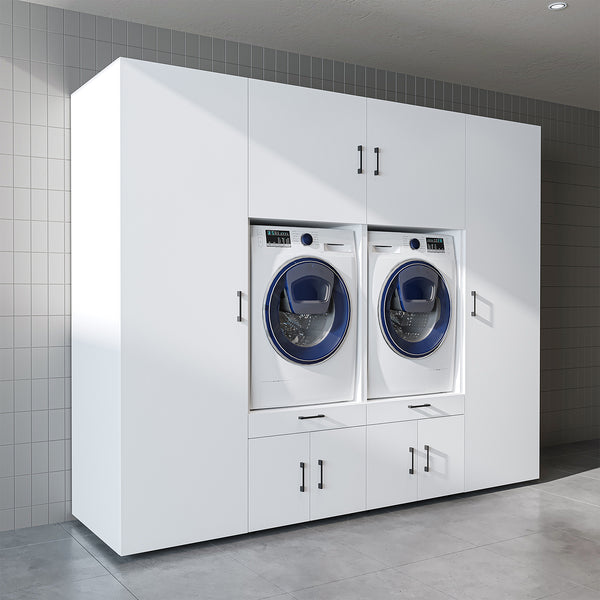 Roomart Waschmaschinenschrank SERIE 3, 254 cm, für 2 Geräte mit 2 Hochschränken und Ausziehbrettern, in 3 Farben