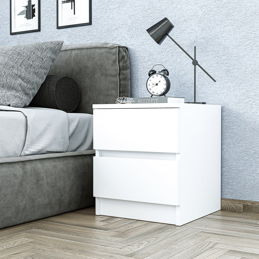 Roomart Komo Beistelltisch mit 2 Schubladen – 40 cm breit, 46,8 cm hoch – Nachttisch & Aufbewahrungstisch für Wohnzimmer, Schlafzimmer oder Büro – Modernes Design- Weiß