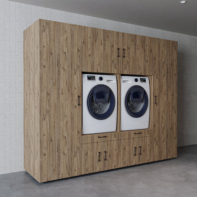 Roomart Waschmaschinenschrank SERIE 3, 254 cm, für 2 Geräte mit 2 Hochschränken und Ausziehbrettern, in 3 Farben