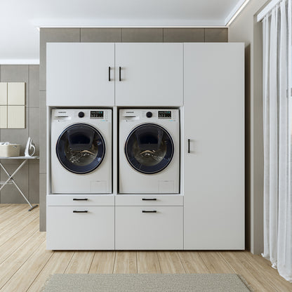 Roomart Waschmaschinenschrank Doppelschrank – SERIE 2 – 194 cm breit, Überbauschrank für Waschküche & Hauswirtschaftsraum – 205 cm hoch – mit Ausziehbrett & Schubladen – in 3 Farben