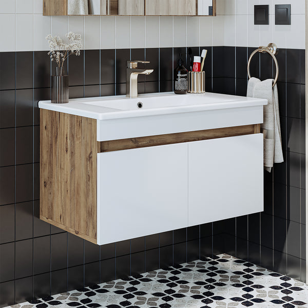 Roomart ATRIA Waschtisch mit Unterschrank, 85 cm, mit Keramikbecken, in 4 Farben