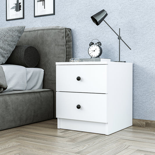 Roomart Komo Beistelltisch mit 2 Schubladen – 40 cm breit, 46,8 cm hoch – Nachttisch & Aufbewahrungstisch für Wohnzimmer, Schlafzimmer oder Büro – Modernes Design- Weiß