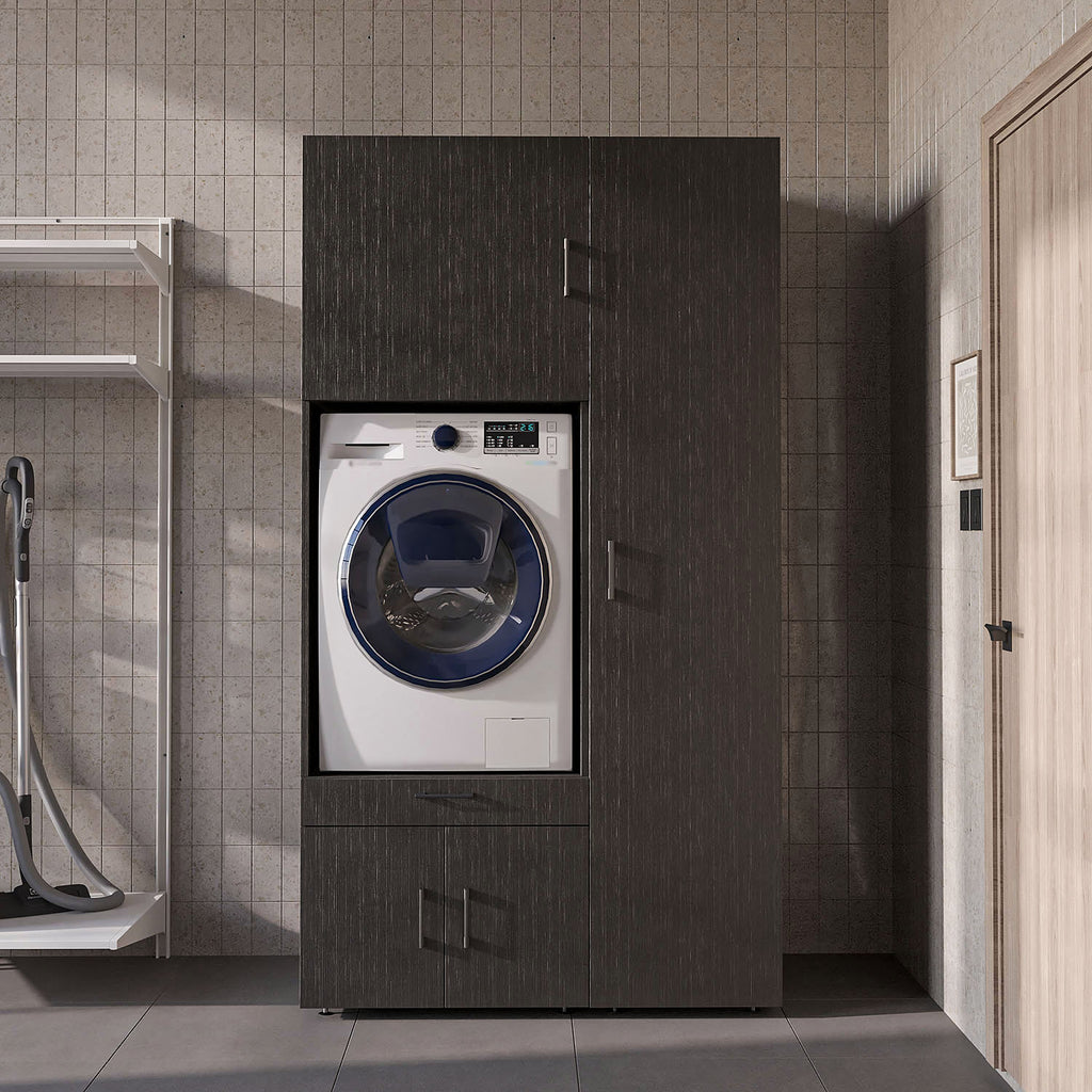 Roomart Waschmaschinenschrank SERIE 3 112 cm, Schwarz-Eiche, 205 cm hoch