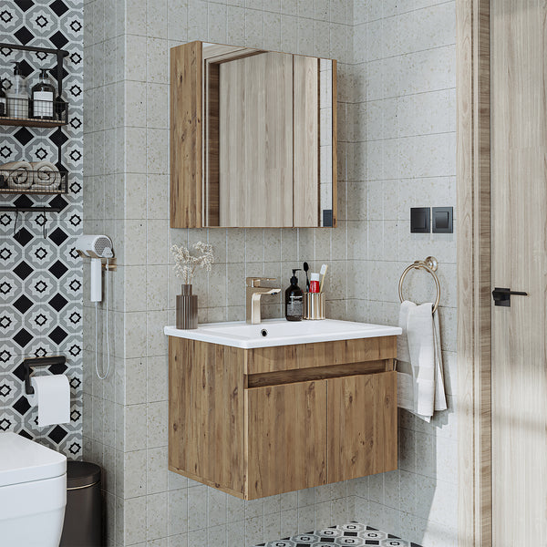 Roomart 3-teiliges Badmöbel-Set ATRIA, 65 cm, mit Keramikbecken und Spiegelschrank, in 4 Farben