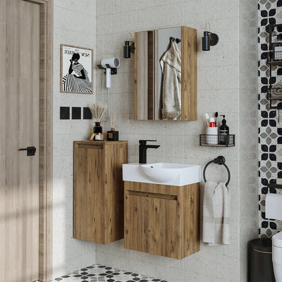 Roomart 4-teiliges Badmöbel-Set LEO, 46 cm, schmales Gäste-WC-Set mit Spiegelschrank, in 4 Farben