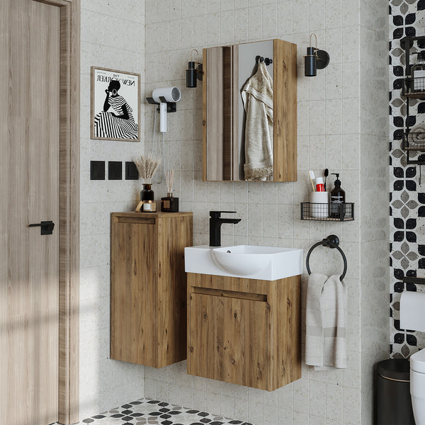 Roomart Badmöbel Set LEO – Gäste WC Badmöbel mit Waschbecken & Unterschrank – Kompaktes Badezimmermöbel Set