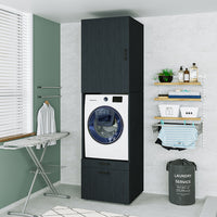 Roomart Waschmaschinenschrank mit Schrankaufsatz • mit Ausziehbrett • Weiß  • Schwarz eiche • Eiche