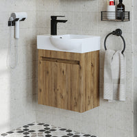 Roomart Waschtischunterschrank LEO mit Keramik-Waschbecken – Gäste-WC Badmöbel – Wasserhahn links
