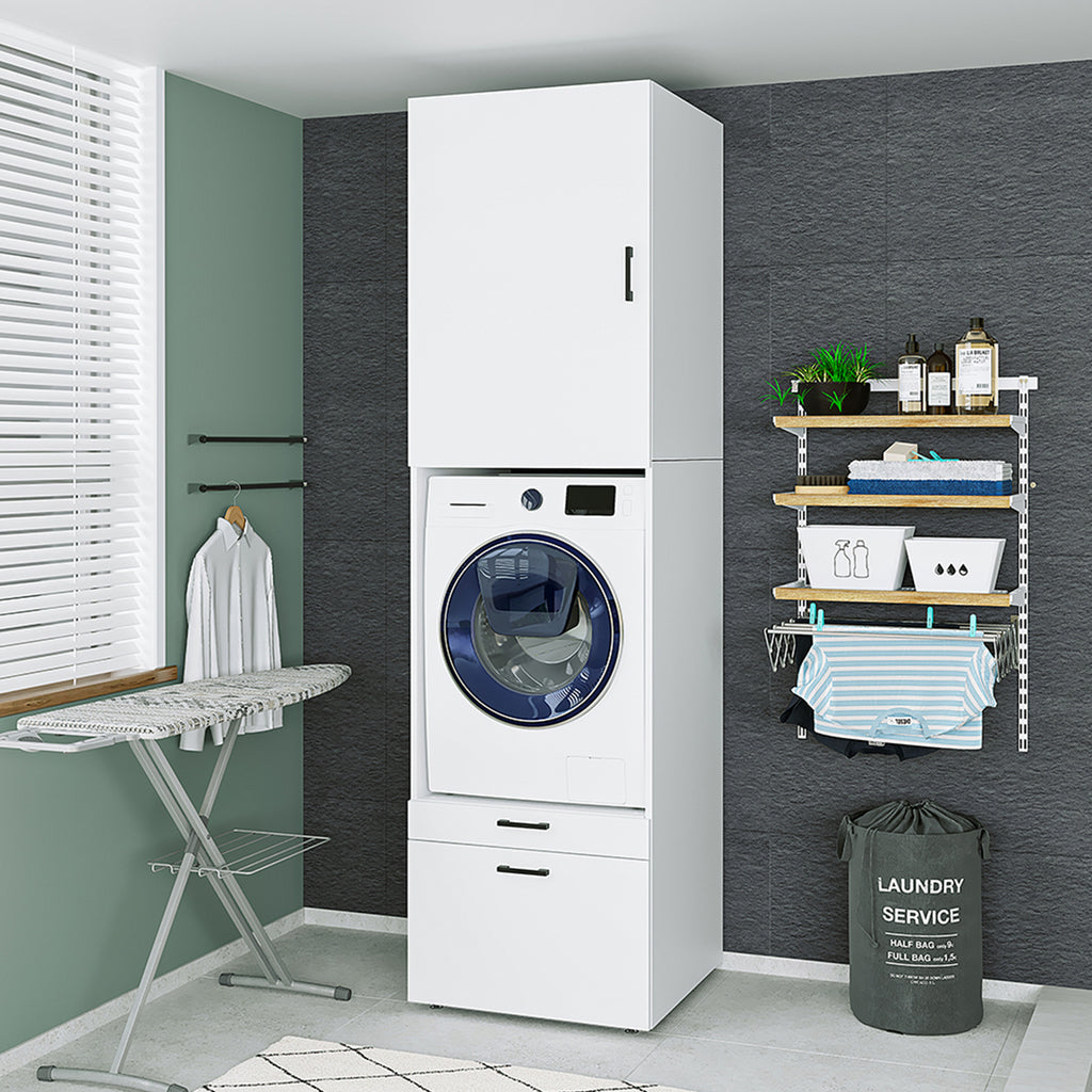 Roomart Waschmaschinenschrank mit Schrankaufsatz • mit Ausziehbrett • Weiß  • Schwarz eiche • Eiche