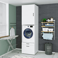 Roomart Waschmaschinenschrank mit Schrankaufsatz • mit Ausziehbrett • Weiß  • Schwarz eiche • Eiche