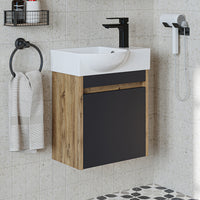 Roomart Waschtischunterschrank LEO mit Keramik-Waschbecken – Gäste-WC Badmöbel – Wasserhahn rechts